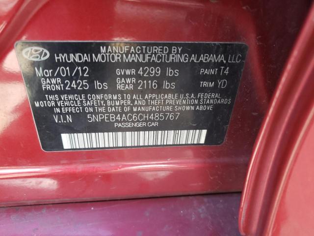 5NPEB4AC6CH485767 - 2012 HYUNDAI SONATA GLS RED photo 10