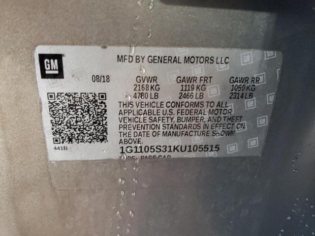 1G1105S31KU105515 - 2019 CHEVROLET IMPALA PRE ვერცხლისფერი ფოტო 10