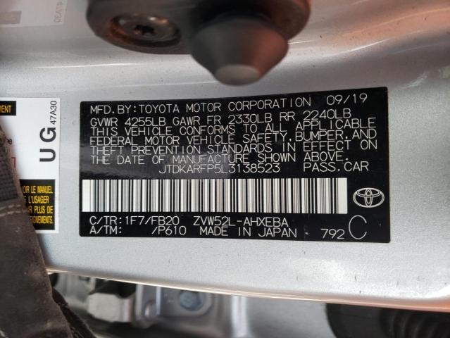 JTDKARFP5L3138523 - 2020 TOYOTA PRIUS PRIM 银色 照片 10