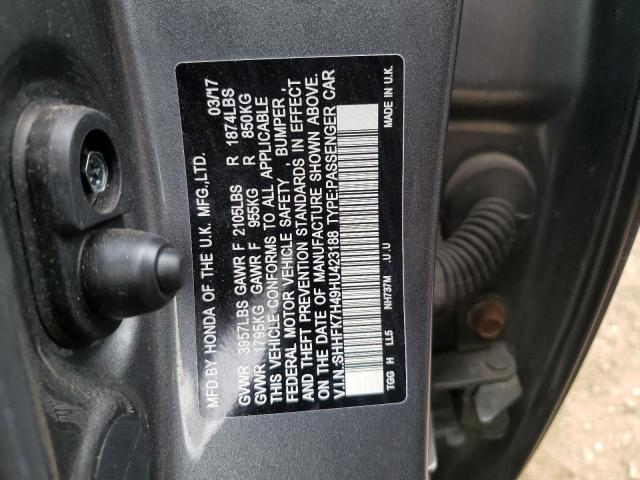SHHFK7H49HU423188 - 2017 HONDA CIVIC SPOR 灰色 照片 10