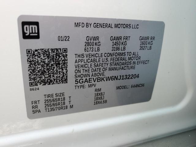 5GAEVBKW6NJ132204 - 2022 BUICK ENCLAVE PR WHITE photo 10