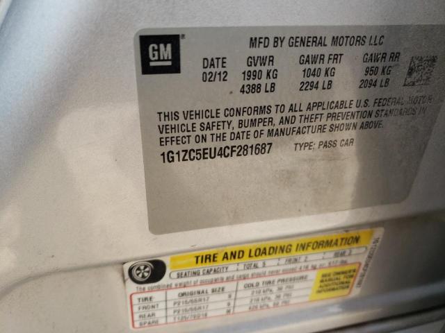 1G1ZC5EU4CF281687 - 2012 CHEVROLET MALIBU 1LT فضي صورة 10