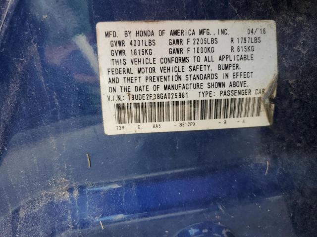 19UDE2F38GA025881 - 2016 ACURA ILX BASE W Blau Foto 10