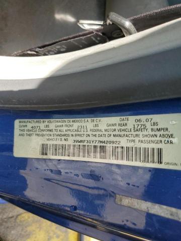 3VWRF31Y77M420922 - 2007 VOLKSWAGEN NEW BEETLE 蓝色 照片 10