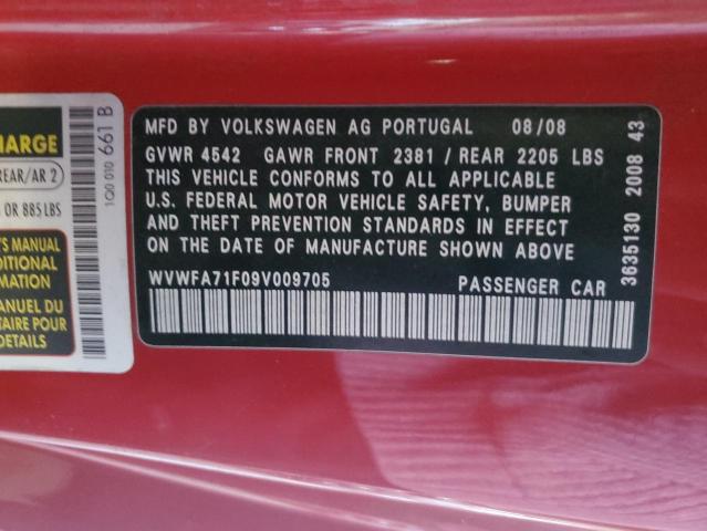 WVWFA71F09V009705 - 2009 VOLKSWAGEN EOS LUX Червоний фото 10