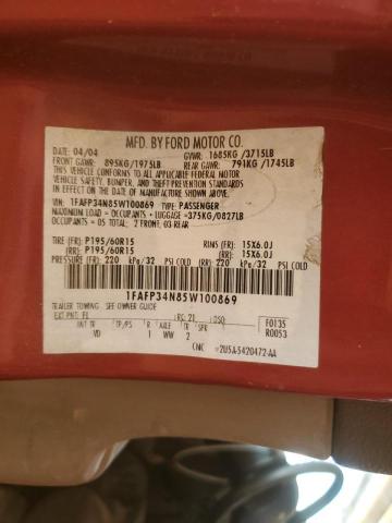 1FAFP34N85W100869 - 2005 FORD FOCUS ZX4 RED photo 10