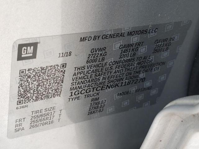 1GCGTCEN6K1187270 - 2019 CHEVROLET COLORADO L SILVER photo 10