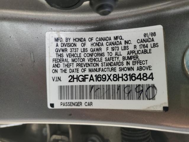 2HGFA169X8H316484 - 2008 HONDA CIVIC EXL Boz foto 10