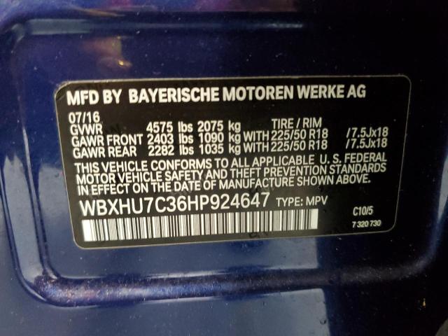 WBXHU7C36HP924647 - 2017 BMW X1 SDRIVE2 BLUE photo 10