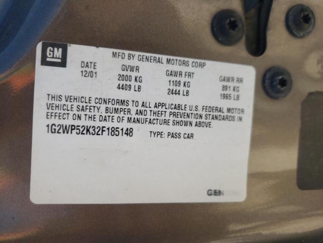 1G2WP52K32F185148 - 2002 PONTIAC GRAND PRIX Ոսկեգույն լուսանկար 10