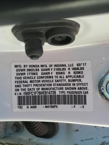 19XFC1F76HE014726 - 2017 HONDA CIVIC EXL Ağ foto 10