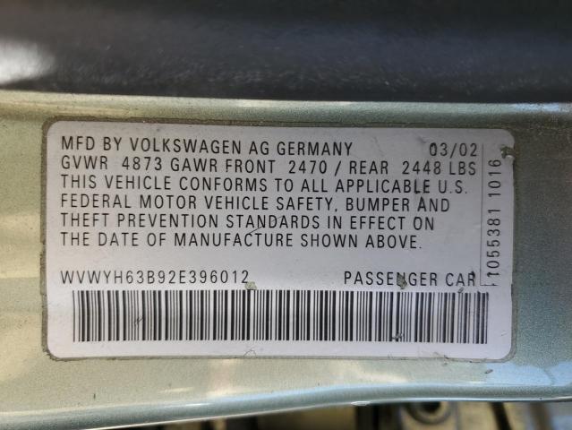 WVWYH63B92E396012 - 2002 VOLKSWAGEN PASSAT GLX Yaşıl foto 10