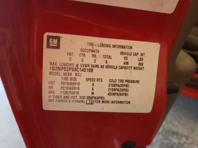 1G2NF52F93C140168 - 2003 PONTIAC GRAND AM S RED photo 10