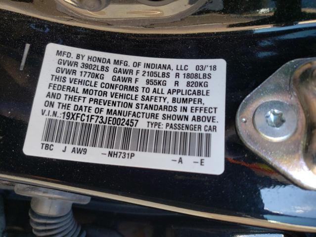 19XFC1F73JE002457 - 2018 HONDA CIVIC EXL أسود صورة 10
