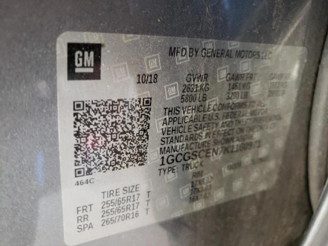 1GCGSCEN7K1160971 - 2019 CHEVROLET COLORADO L GRAY photo 10