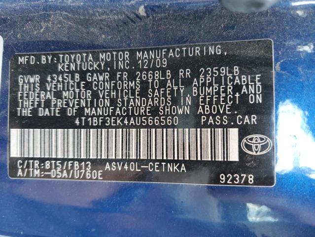 4T1BF3EK4AU566560 - 2010 TOYOTA CAMRY BASE  photo 10