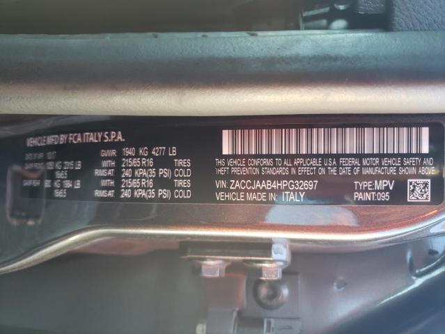 ZACCJAAB4HPG32697 - 2017 JEEP RENEGADE S GRAY photo 10