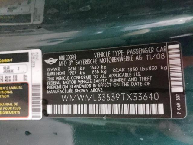 WMWML33539TX33640 - 2009 MINI COOPER CLU GREEN photo 10