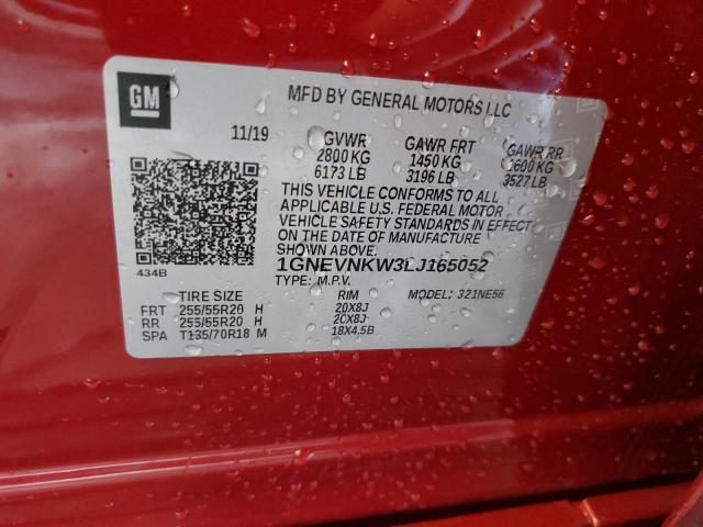 1GNEVNKW3LJ165052 - 2020 CHEVROLET TRAVERSE H RED photo 10