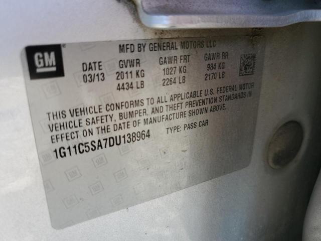 1G11C5SA7DU138964 - 2013 CHEVROLET MALIBU 1LT 银色 照片 10