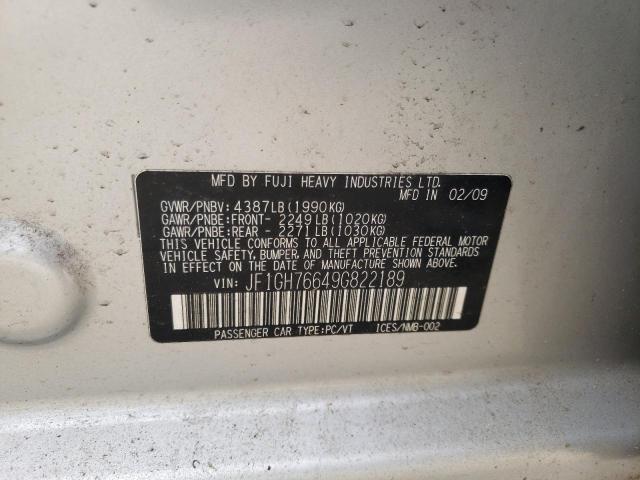 JF1GH76649G822189 - 2009 SUBARU IMPREZA WR SILVER photo 10