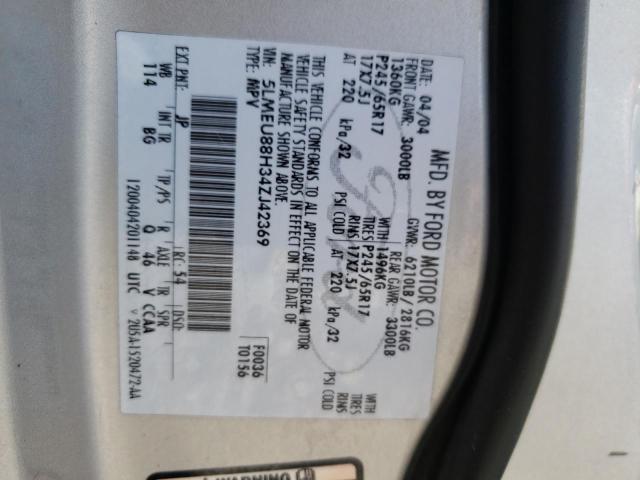 5LMEU88H34ZJ42369 - 2004 LINCOLN AVIATOR Gümüş foto 10