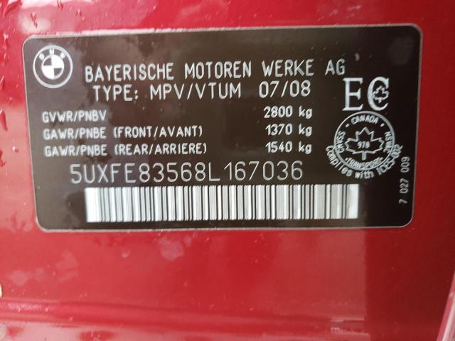 5UXFE83568L167036 - 2008 BMW X5 4.8I RED photo 10