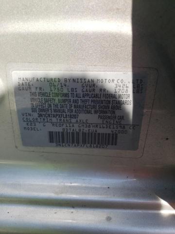 3N1CN7APXFL818207 - 2015 NISSAN VERSA S SILVER photo 10