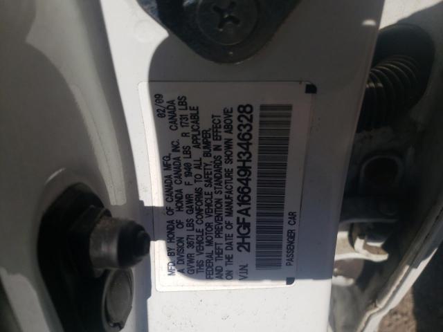 2HGFA16649H346328 - 2009 HONDA CIVIC LX-S Ağ foto 10