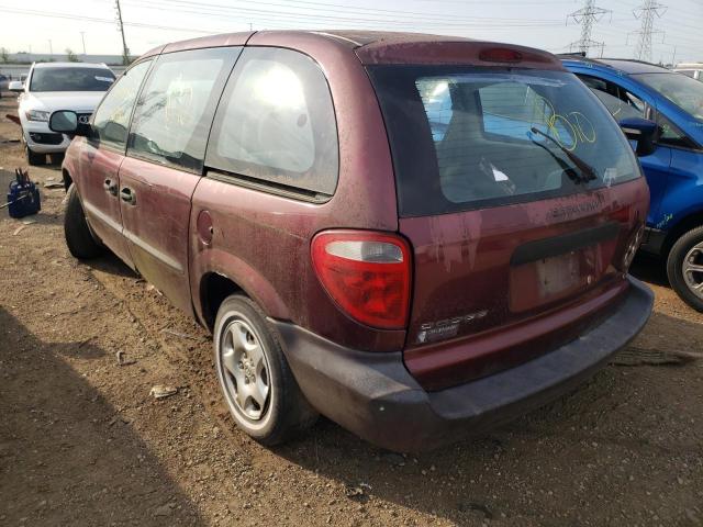 1B4GP25352B568712 - 2002 DODGE CARAVAN SE MAROON photo 3