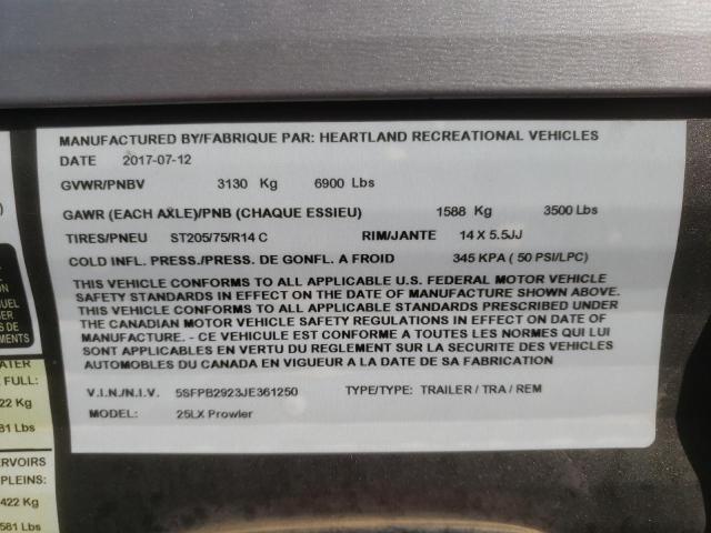 5SFPB2923JE361250 - 2018 HEART LAND PROWLER 灰色 照片 10