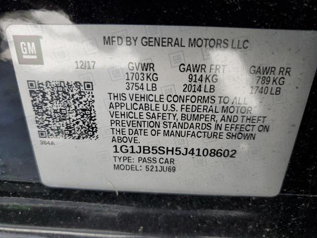 1G1JB5SH5J4108602 - 2018 CHEVROLET SONIC LS BLACK photo 10