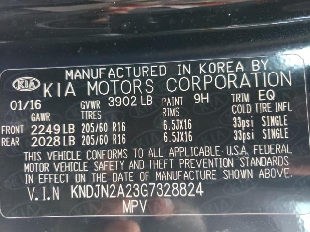 KNDJN2A23G7328824 - 2016 KIA SOUL BLACK photo 10