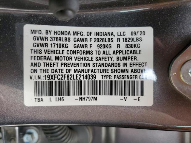 19XFC2F82LE214039 - 2020 HONDA CIVIC SPOR GRAY photo 10