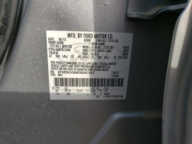 2FMDK3G98DBA87437 - 2013 FORD EDGE SILVER photo 10