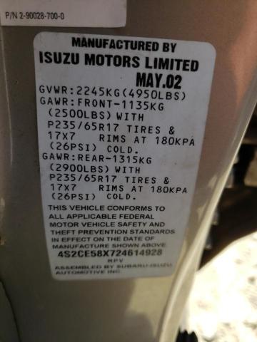 4S2CE58X724614928 - 2002 ISUZU AXIOM XS SILVER photo 10