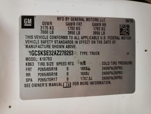 1GCSKSE32AZ278283 - 2010 CHEVROLET SILVERADO WHITE photo 10