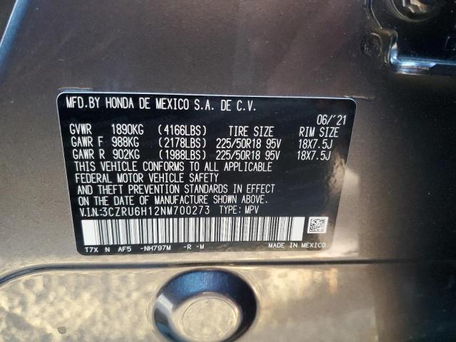 3CZRU6H12NM700273 - 2022 HONDA HR-V SPORT GRAY photo 10