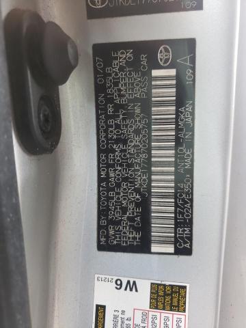 JTKDE177870205757 - 2007 TOYOTA SCION TC ვერცხლისფერი ფოტო 10