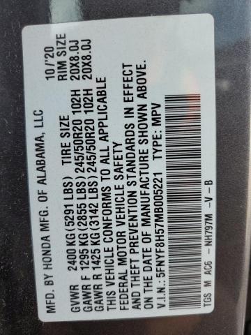 5FNYF8H57MB005221 - 2021 HONDA PASSPORT E 银色 照片 10