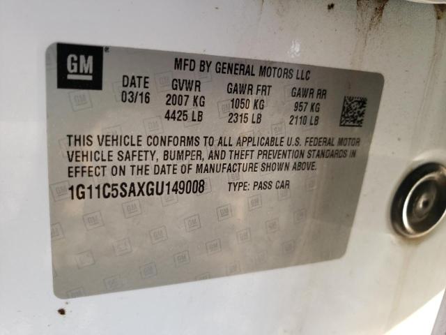 1G11C5SAXGU149008 - 2016 CHEVROLET MALIBU LIM 白色 照片 10