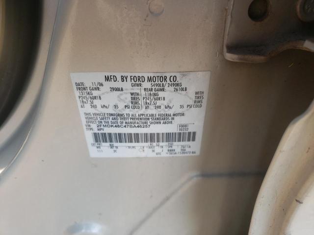 2FMDK48C47BA46257 - 2007 FORD EDGE BEIGE photo 10