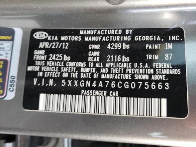 5XXGN4A76CG075663 - 2012 KIA OPTIMA EX GRAY photo 10