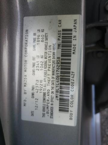 JM1BL1L40D1762958 - 2013 MAZDA SPEED 3 SILVER photo 10