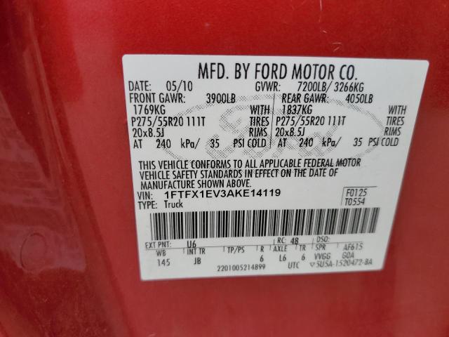 1FTFX1EV3AKE14119 - 2010 FORD F150 SUPER CAB  photo 10