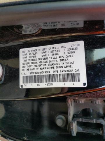 1HGCP36899A049603 - 2009 HONDA ACCORD EXL BLACK photo 10