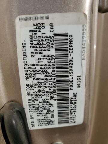 4T1BG22K41U060139 - 2001 TOYOTA CAMRY CE SILVER photo 10