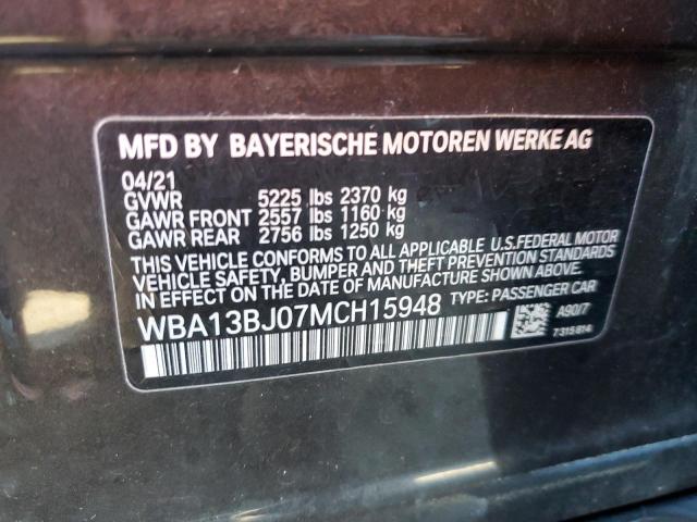 WBA13BJ07MCH15948 - 2021 BMW 530 XI GRAY photo 10