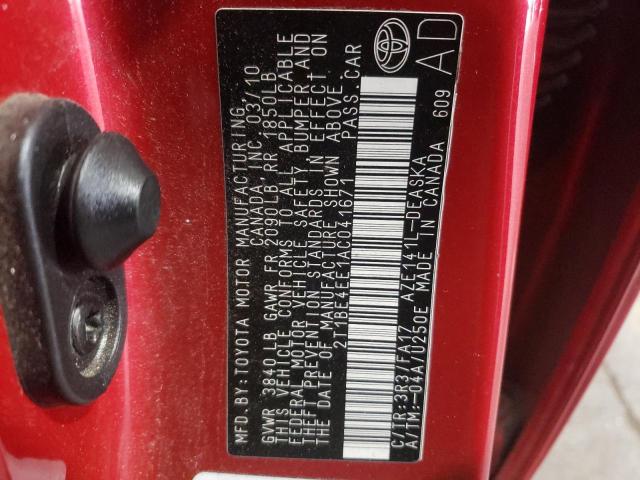 2T1BE4EE1AC041671 - 2010 TOYOTA COROLLA XR 红色 照片 10