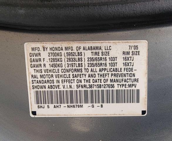 5FNRL38715B127656 - 2005 HONDA ODYSSEY EX BLUE photo 10